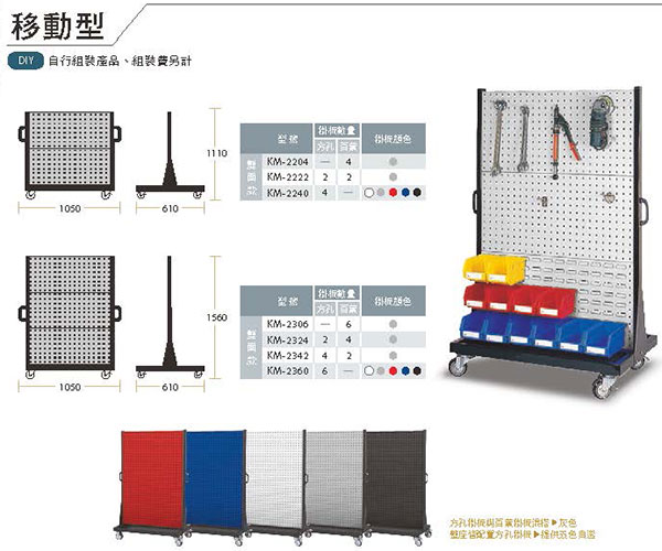 KM-2204 KM-2222 KM-2240 雙面移動型物料架(H1110mm)