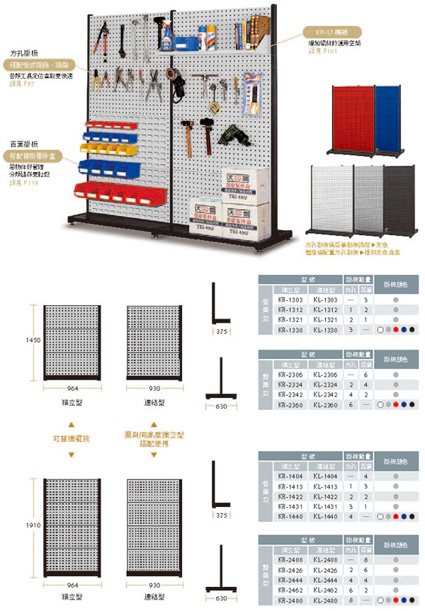 KR-2408 KR-2426 KR-2444 KR-2462 KR-2480 獨立雙面型整理架(H1910mm)