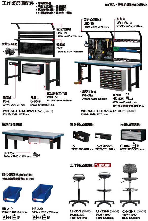 WL-5M+W31+LED-12+PS-2 輕型工作桌