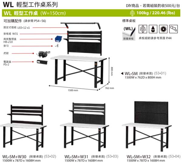 WL-5M+W31+LED-12+PS-2 輕型工作桌