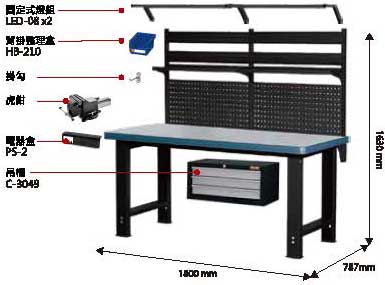 （圖像） WH-6M+W4141+LED燈+電器盒+吊櫃 重型工作桌 1800mm寬