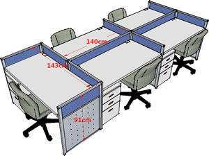 （圖像） 2.5公分屏風五人組(桌寬140CM)含主管高91公分