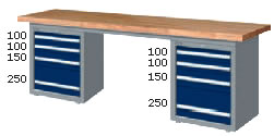 （圖像） WAD-77042N WAD-77042F WAD-77042S WAD-77042W 雙櫃型重量型工作桌(四種桌板選擇)