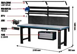 （圖像） WH-7M+W1111+LED燈+電器盒+吊櫃 重型工作桌 2100mm寬